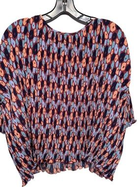 Wildfang Top Womens XL Retro‎ Floral Cinnamon Empower Plisse Boxy Blouse NEW